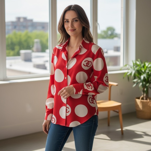 Vintage 80s Long Sleeves Blouse M Button Front Closure Polyester/ Rayon Blend - Picture 2 of 10